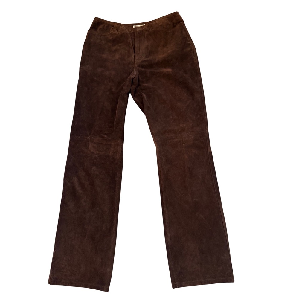 Y2K 90s/00s Nine West Brown Suede Leather Pants High Rise Straight Leg Size 10